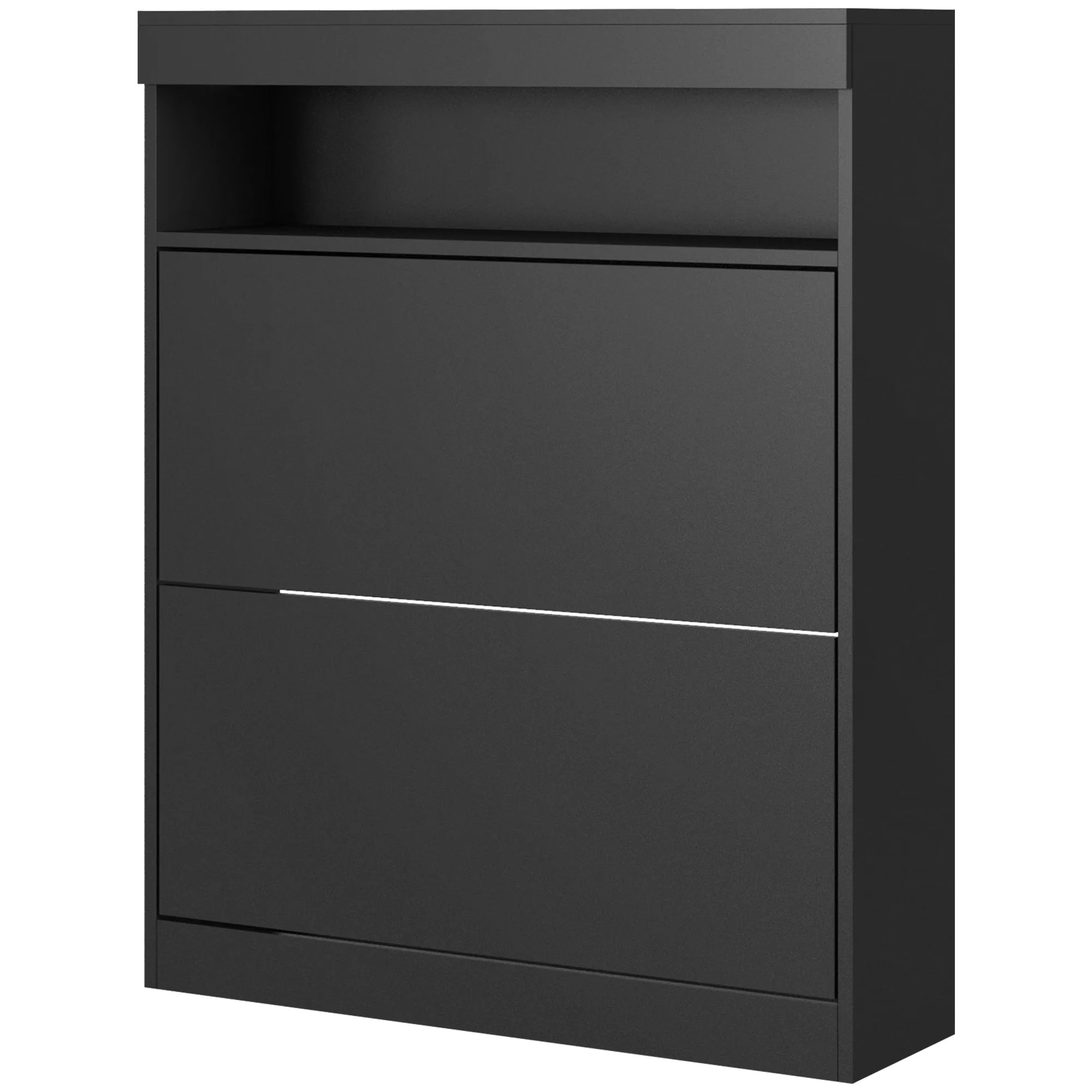 16 Shoe Pair Shoe Storage Cabinet Cupboard With Flip Doors - Black