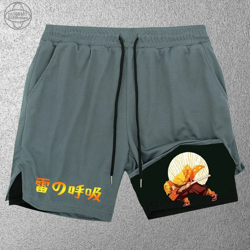 2 in1 anime funny graphic mesh shorts