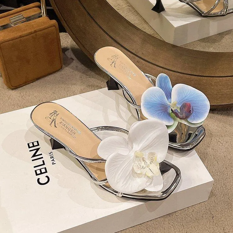 3D Flower High-heeled Slippers