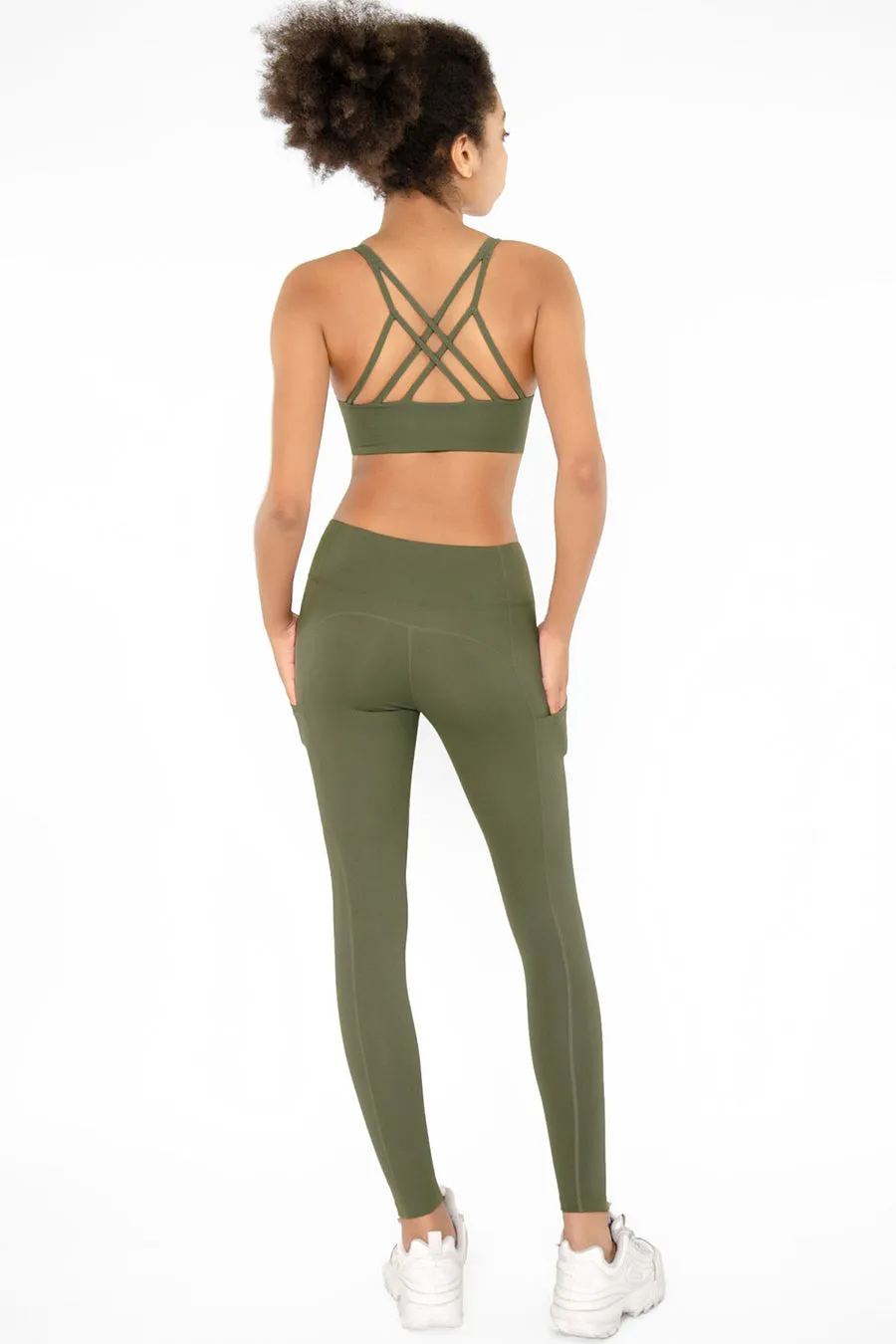 4 for $54 - Olive Khaki Green Kelly Strappy Padded Sports Bra - Women