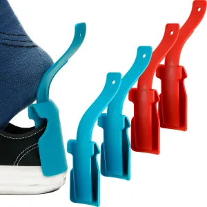 4 Pieces Lazy Shoe Helper Portable Sock Shoe Slider Travel Handled Shoe Horn Shoe Lifting Wearing Helper Tool Easy on Easy Off Plastic Shoehorn One Size Fits Most Shoes All Age, Blue/Red