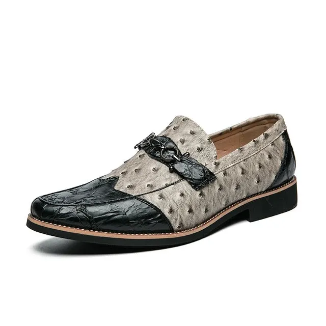 Abstract Patchwork Leather Slip-on Loafers