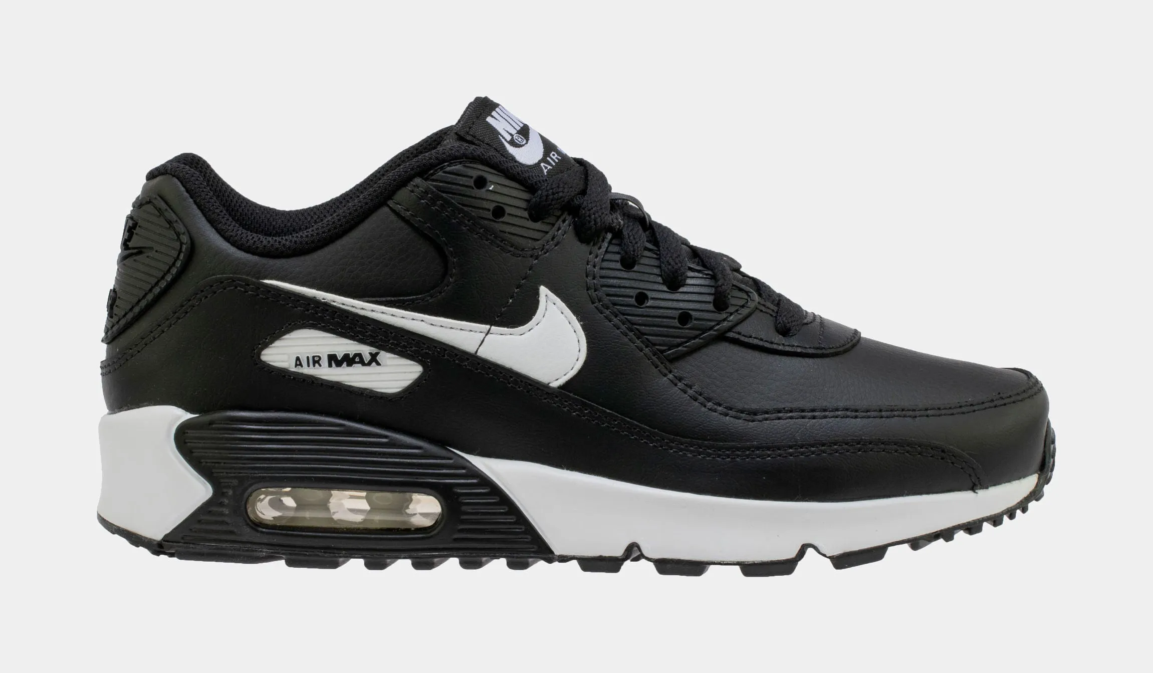 Air Max 90 365 Leather Grade School Running Shoes (Black)