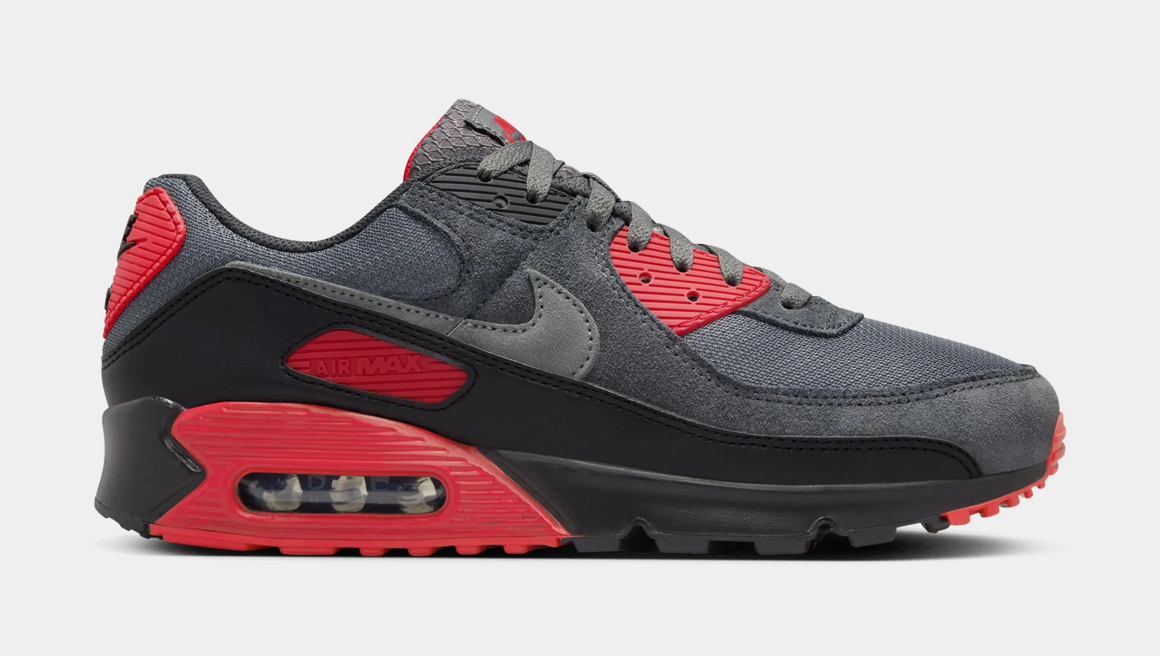 Air Max 90 Mens Running Shoes (Black/Iron Grey/Fire Red/Smoke Grey)