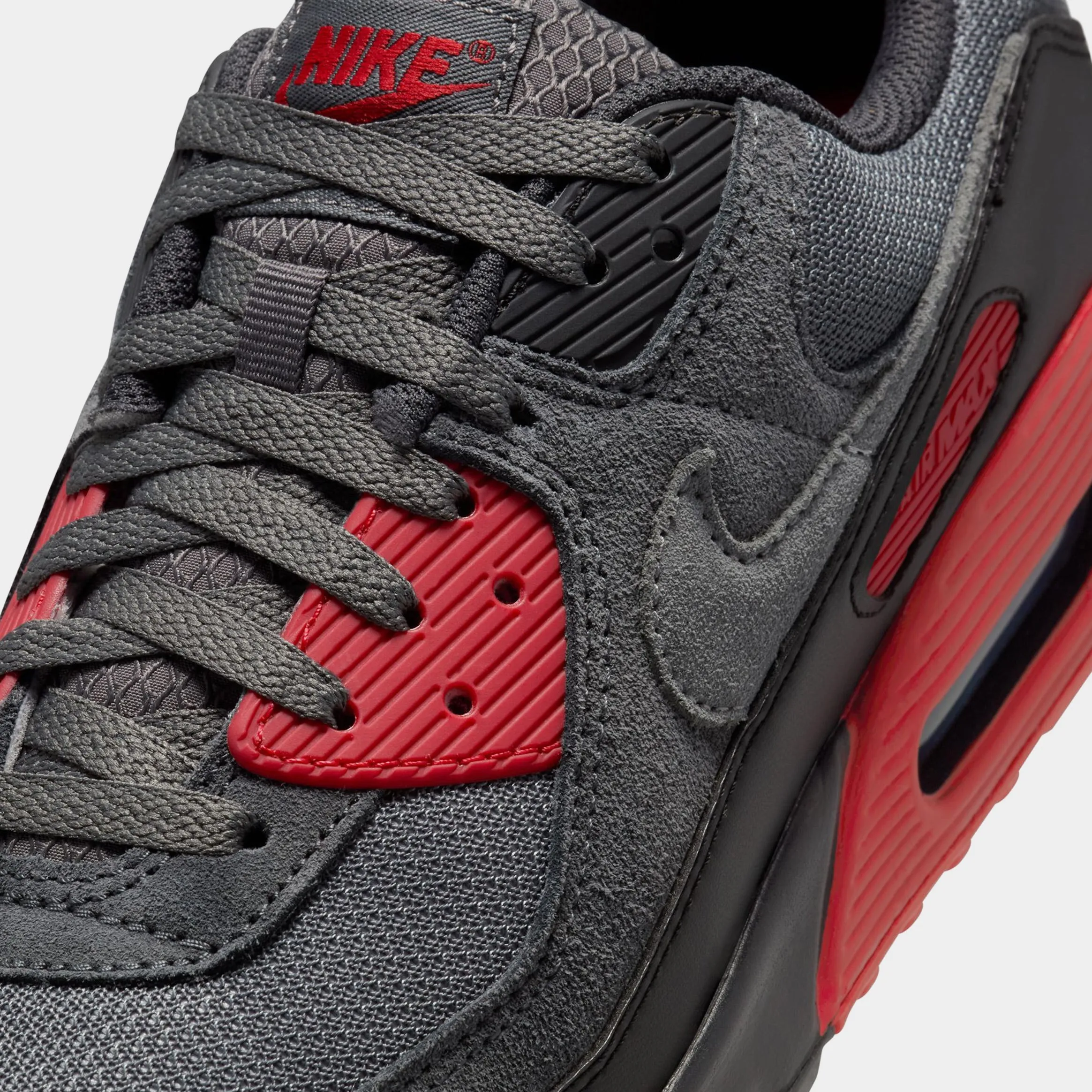 Air Max 90 Mens Running Shoes (Black/Iron Grey/Fire Red/Smoke Grey)