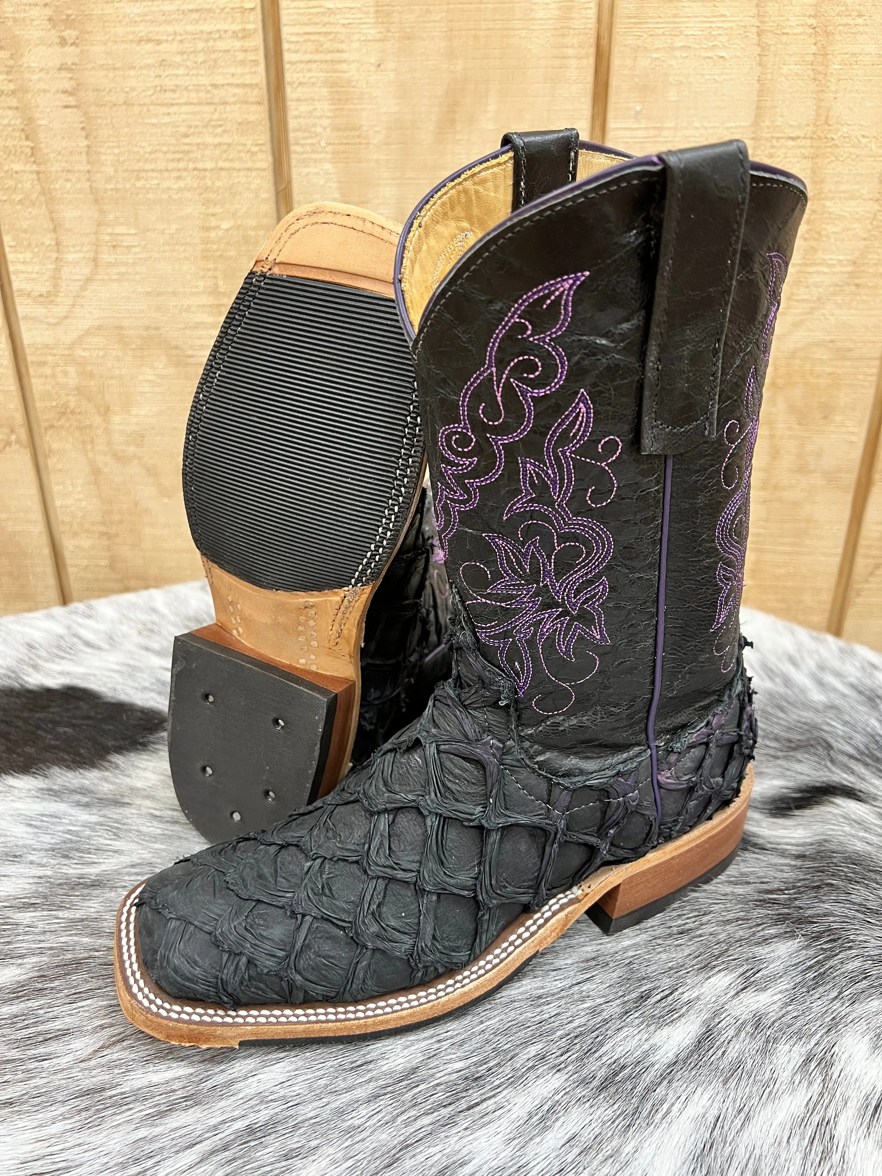 Anderson Bean Women's Black / Purple Big Bass Arapaima Square Toe Cowgirl Boots 335675