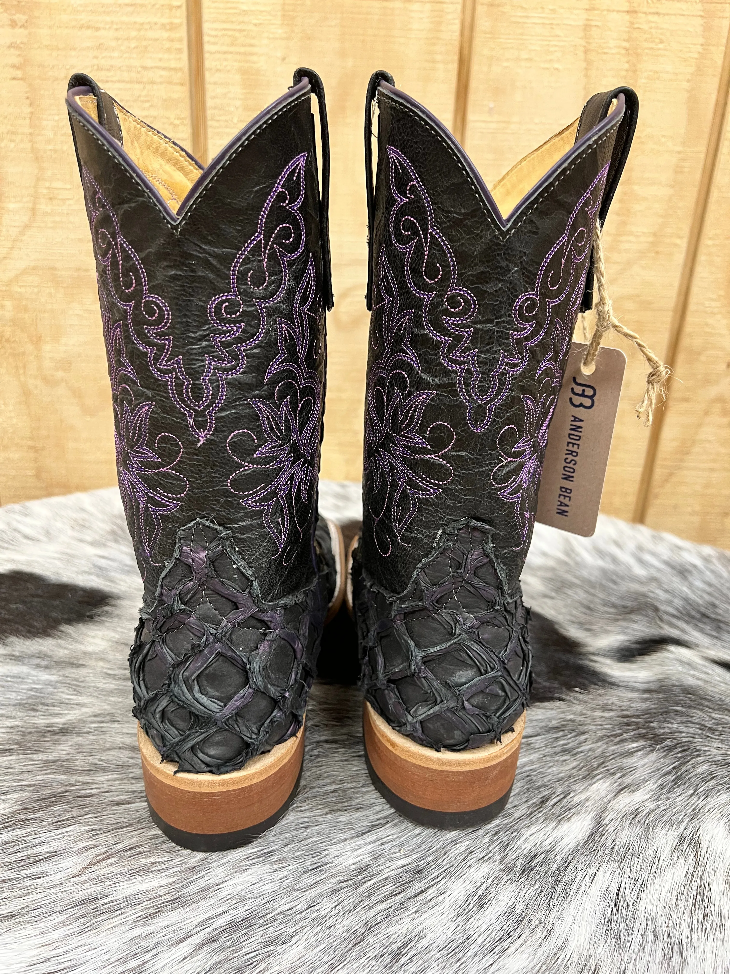 Anderson Bean Women's Black / Purple Big Bass Arapaima Square Toe Cowgirl Boots 335675