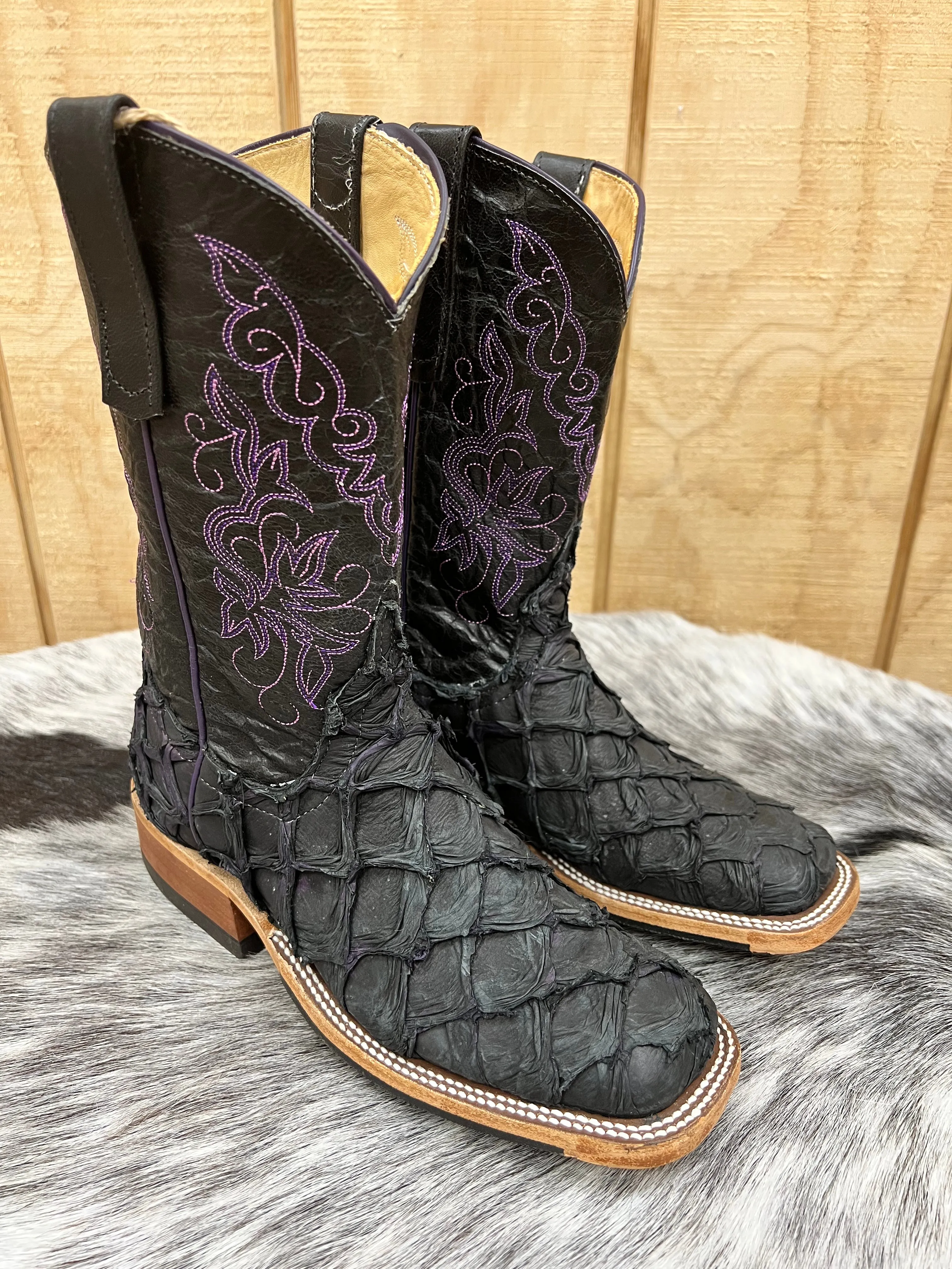 Anderson Bean Women's Black / Purple Big Bass Arapaima Square Toe Cowgirl Boots 335675