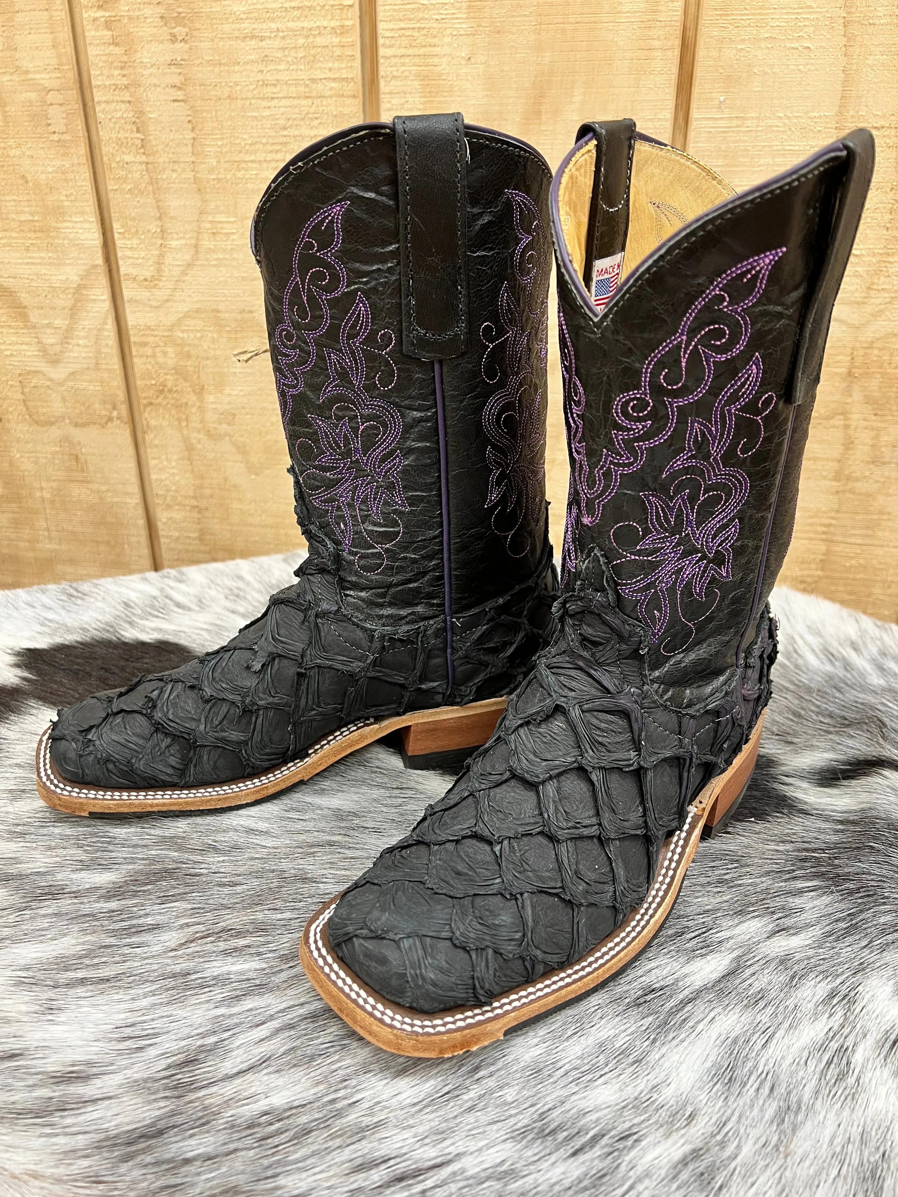 Anderson Bean Women's Black / Purple Big Bass Arapaima Square Toe Cowgirl Boots 335675