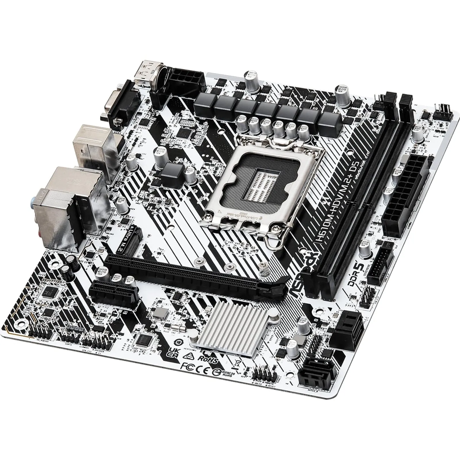 Asrock H610M-HDV/M.2  D5, Intel H610, 1700, Micro ATX, 2 DDR5, VGA, HDMI, DP, PCIe4, 1x M.2