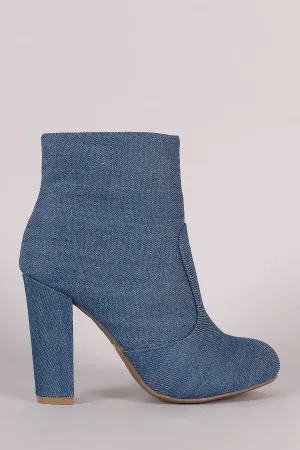 Bamboo Plain Denim Chunky Heeled Ankle Boots