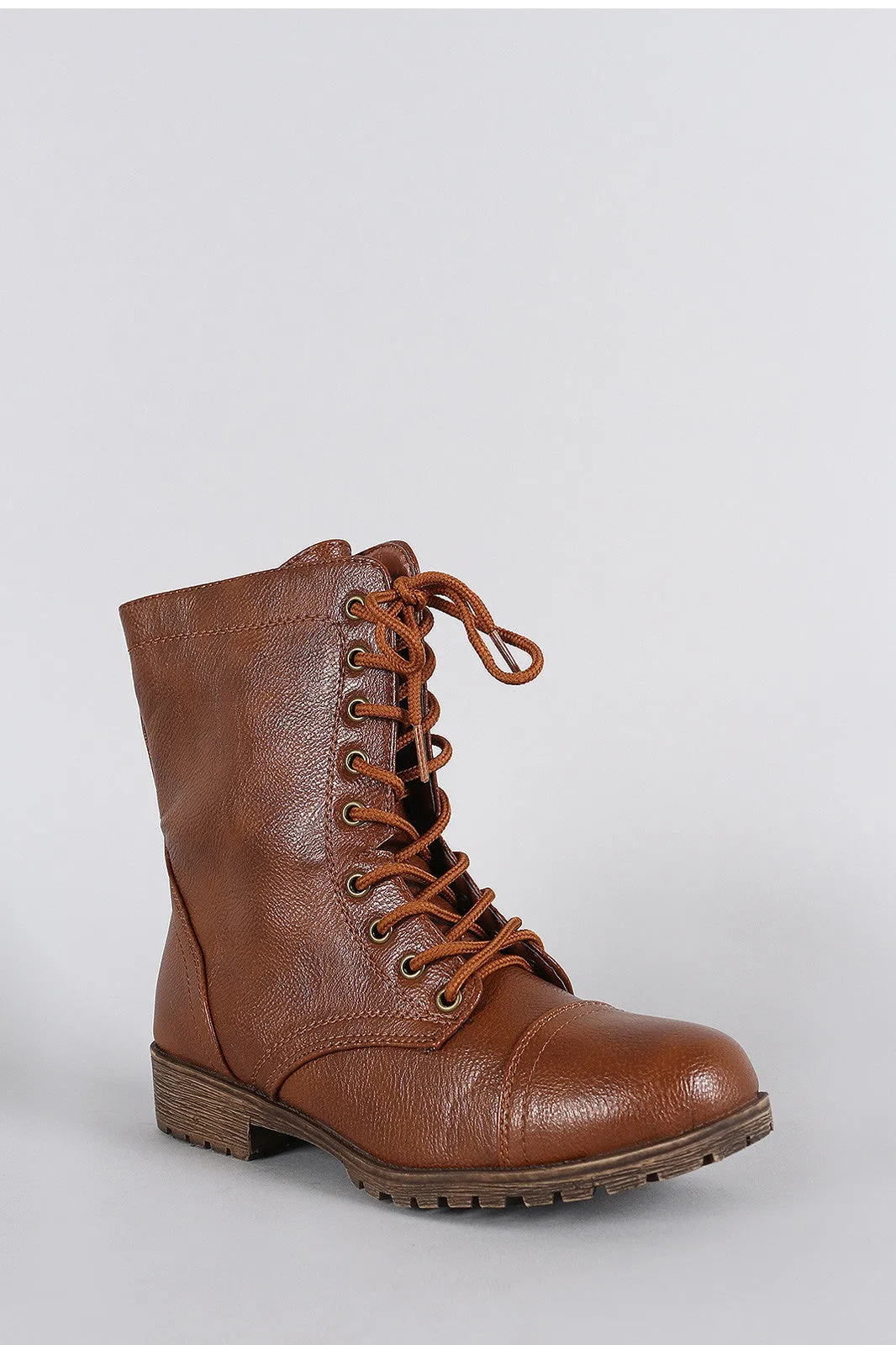 Bamboo Round Toe Lace Up Lug Sole Combat Ankle Boots