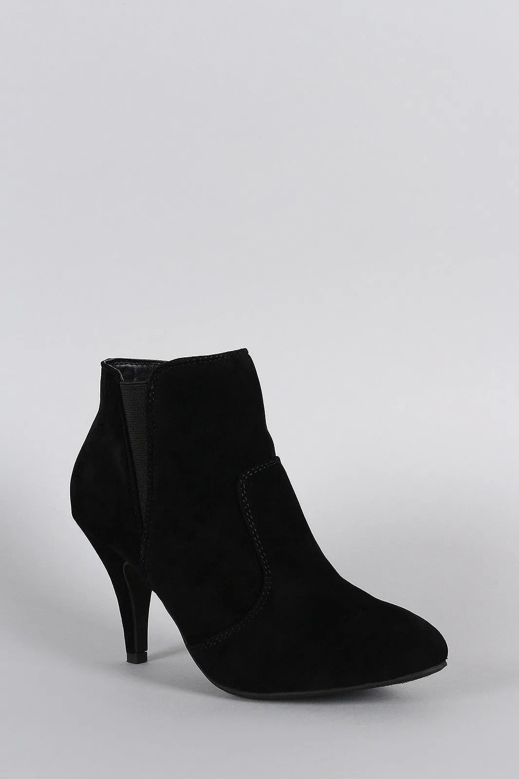 Bamboo Suede Elastic Gore Almond Toe Heeled Booties