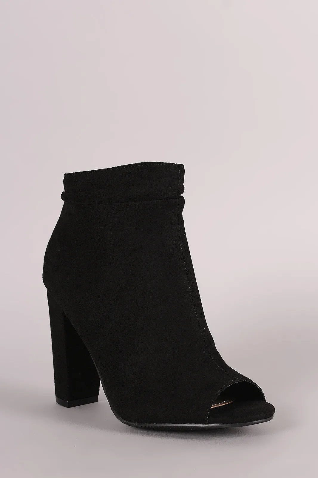 Bamboo Suede Slouchy Peep Toe Chunky Heeled Ankle Boots