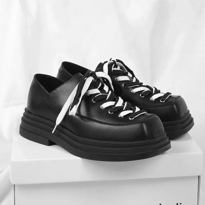 B&W Lace-Up Leather Casual Shoes