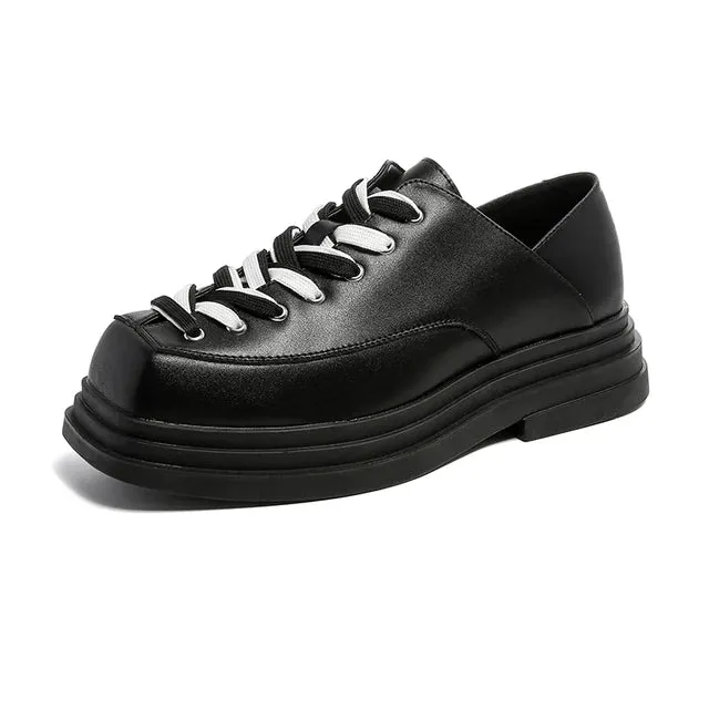 B&W Lace-Up Leather Casual Shoes