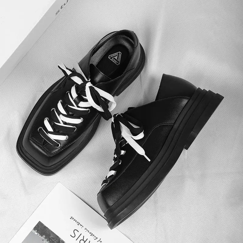 B&W Lace-Up Leather Casual Shoes