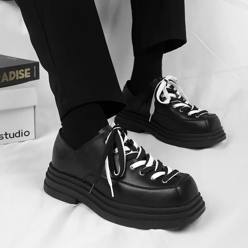 B&W Lace-Up Leather Casual Shoes