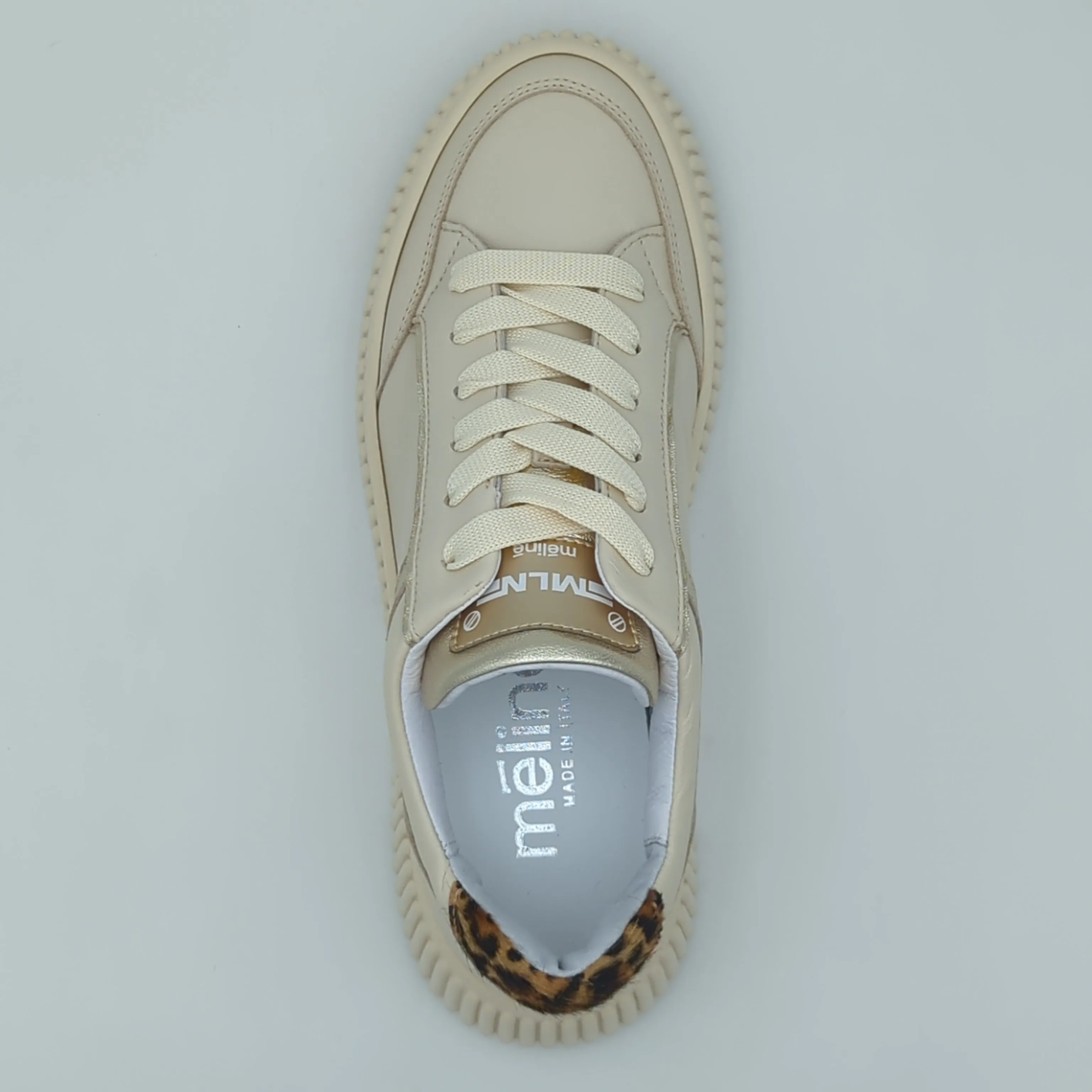 Beige Chunky Trainer with Gold and Leopard Print Detailing by Meline