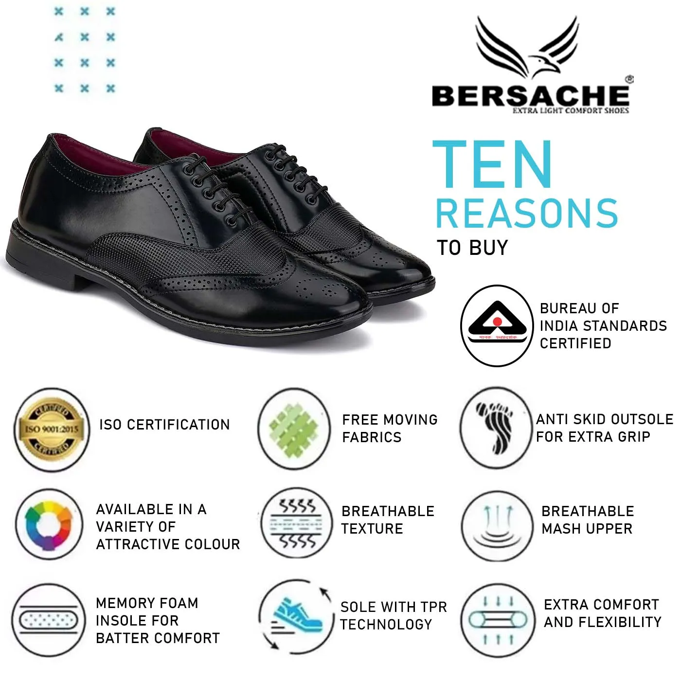 Bersache Comfortable Formal Outdoor Stylish Officewear Partywear Shoes For Men 9098 (Black)