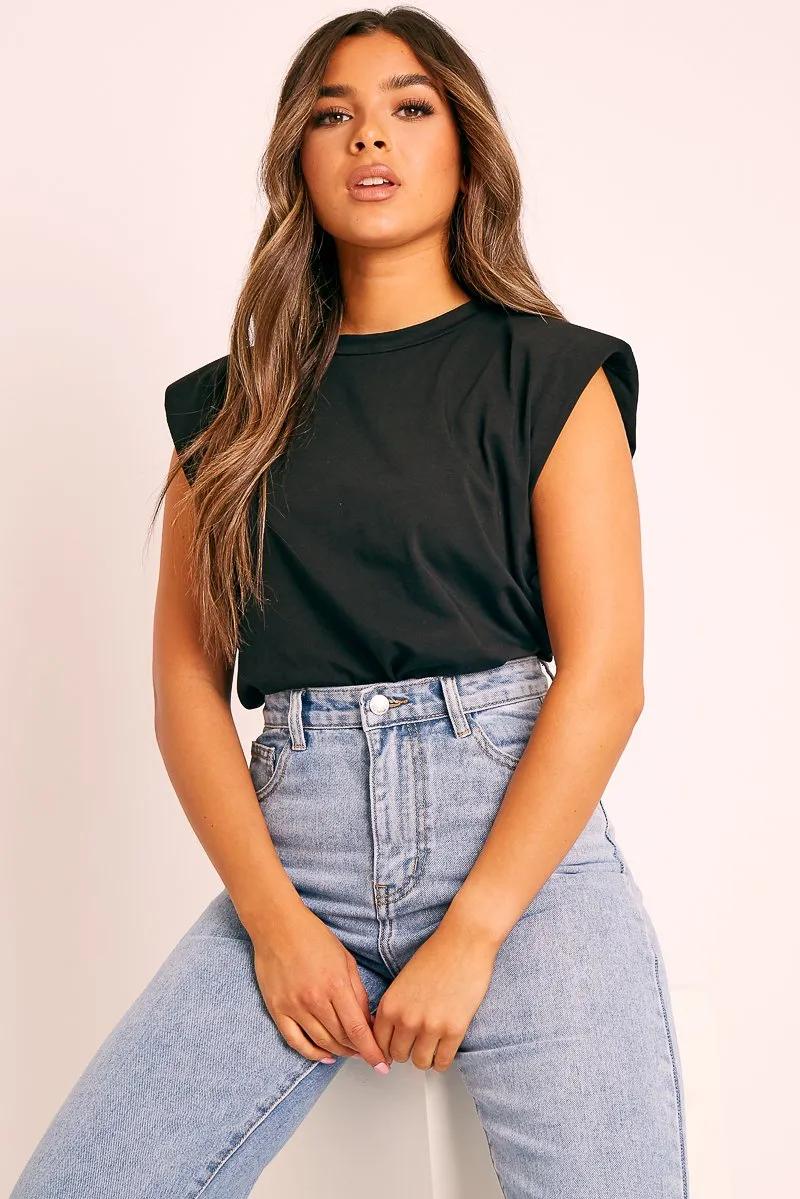 Black Shoulder Pad Oversized T-shirt - Amzie