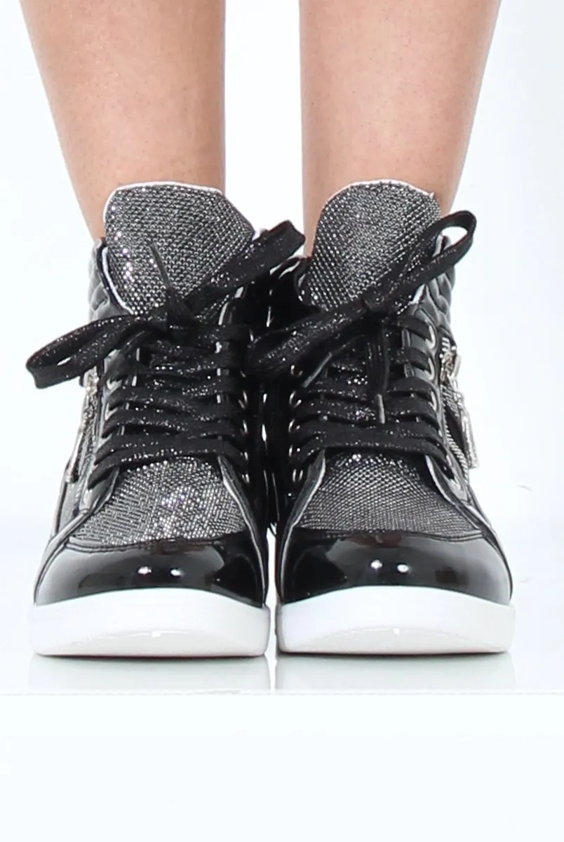 Black Sparkly High Top Trainers - Cassey