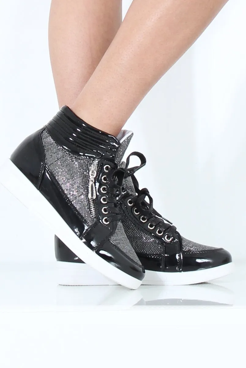 Black Sparkly High Top Trainers - Cassey