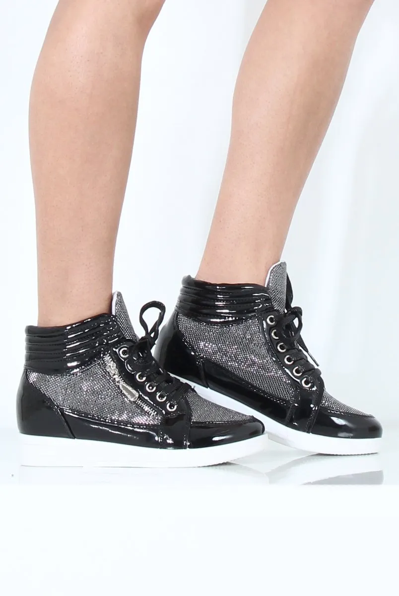 Black Sparkly High Top Trainers - Cassey