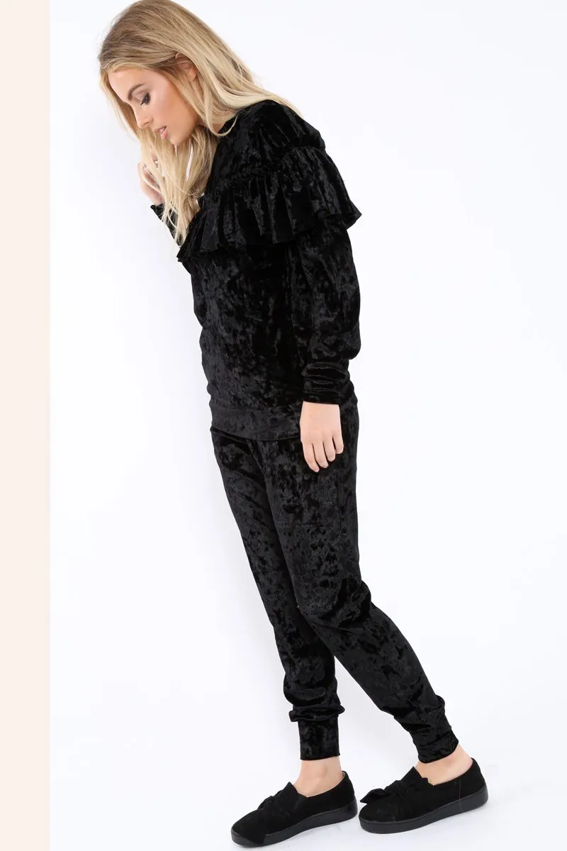 Black Velvet Frill Tracksuit - Katey