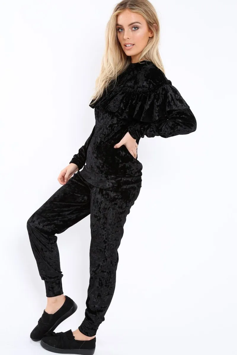 Black Velvet Frill Tracksuit - Katey