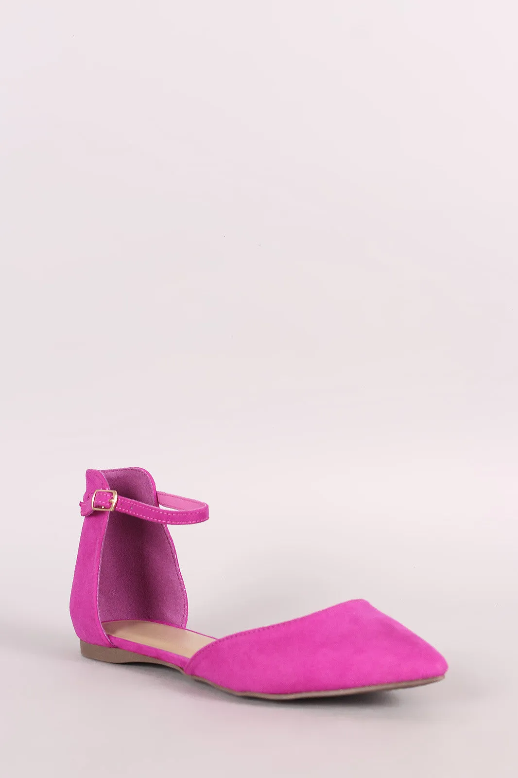 Breckelle Suede Pointy Toe Ankle Strap Flat