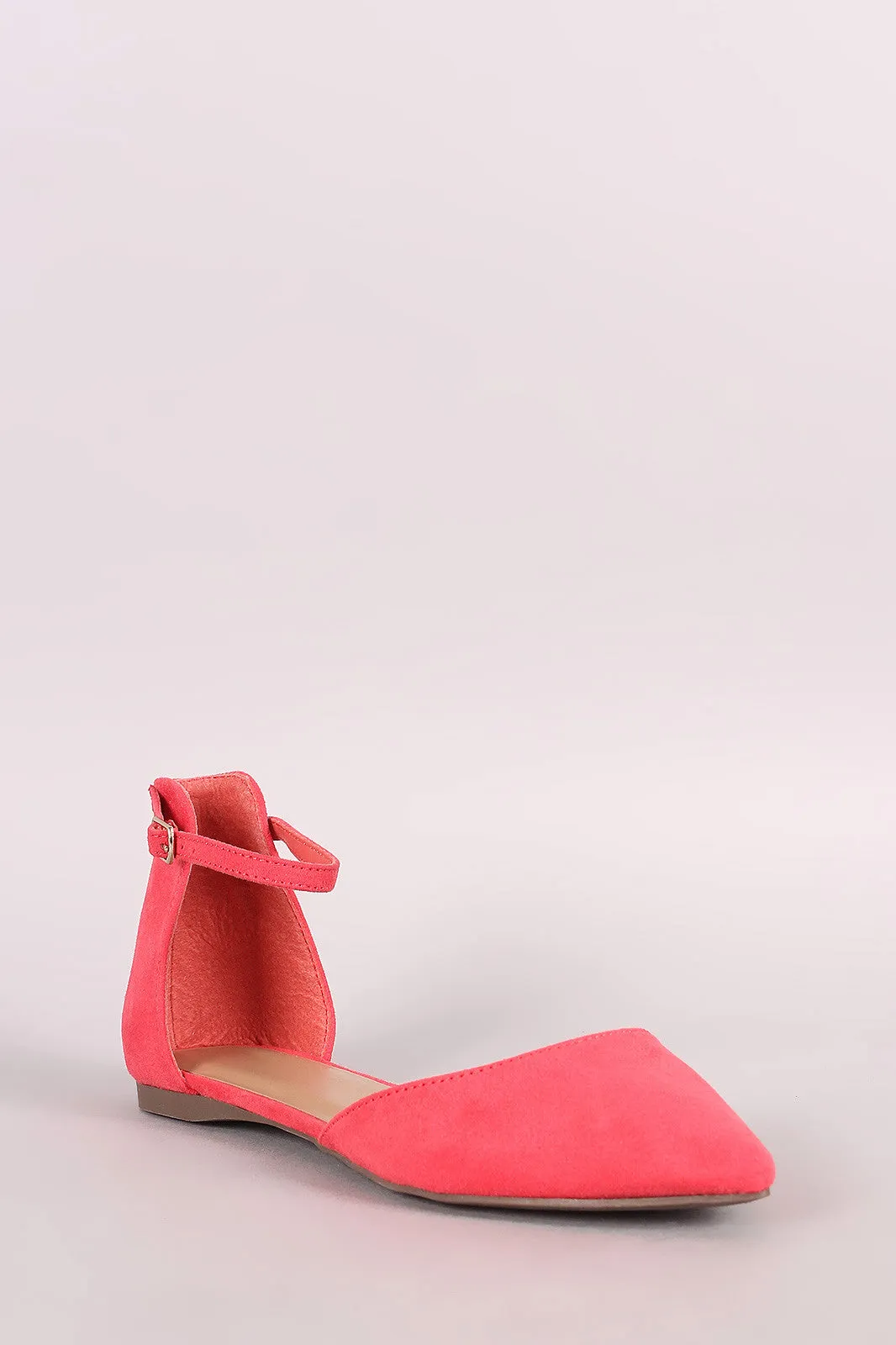 Breckelle Suede Pointy Toe Ankle Strap Flat