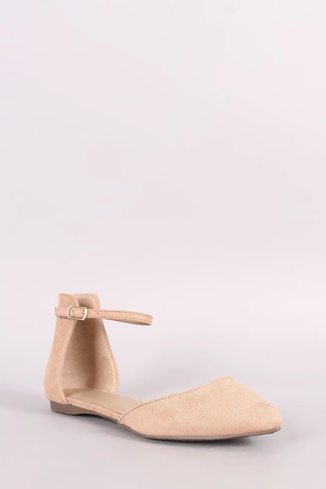 Breckelle Suede Pointy Toe Ankle Strap Flat