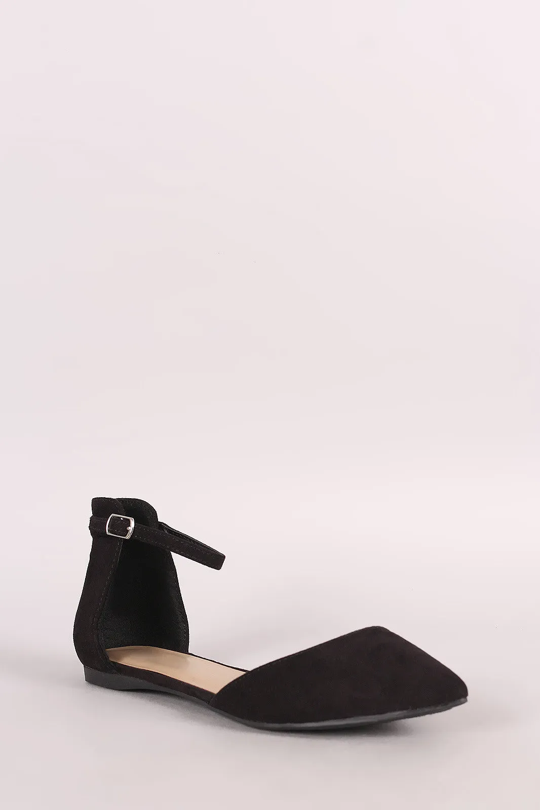 Breckelle Suede Pointy Toe Ankle Strap Flat