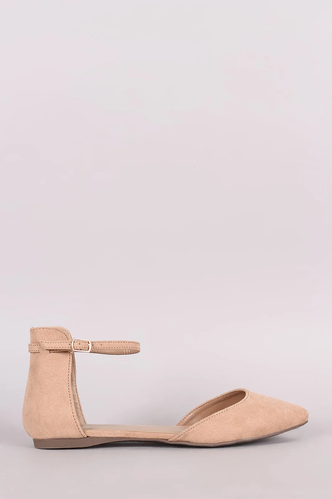 Breckelle Suede Pointy Toe Ankle Strap Flat