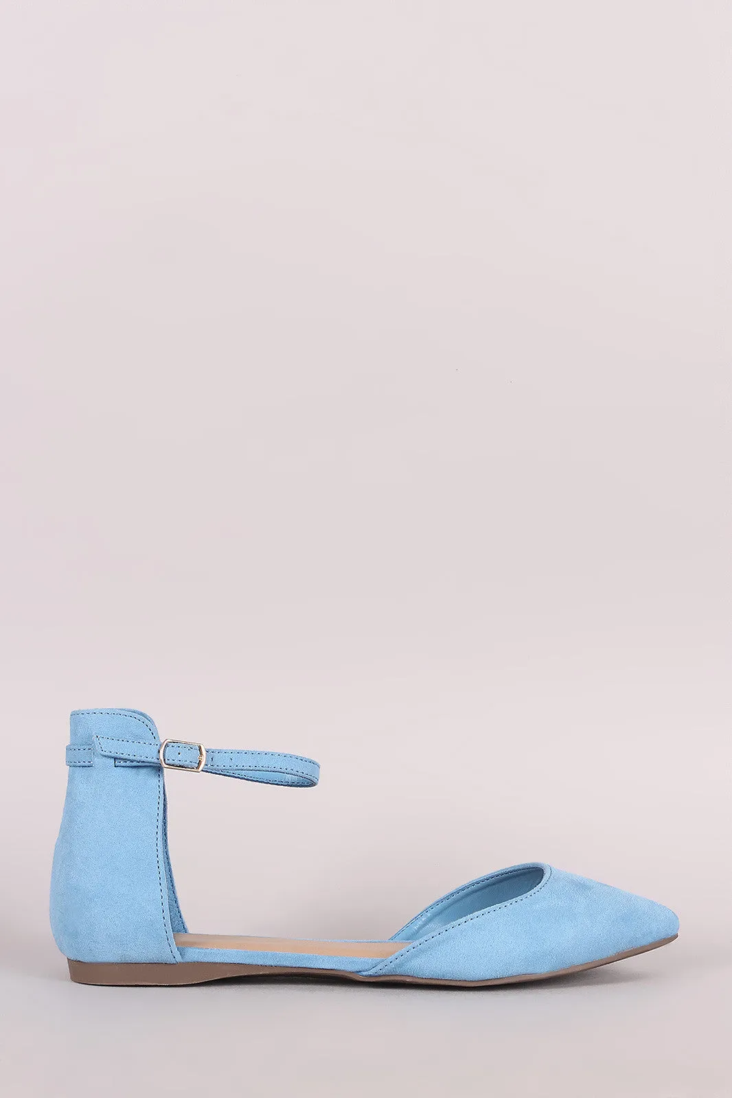 Breckelle Suede Pointy Toe Ankle Strap Flat