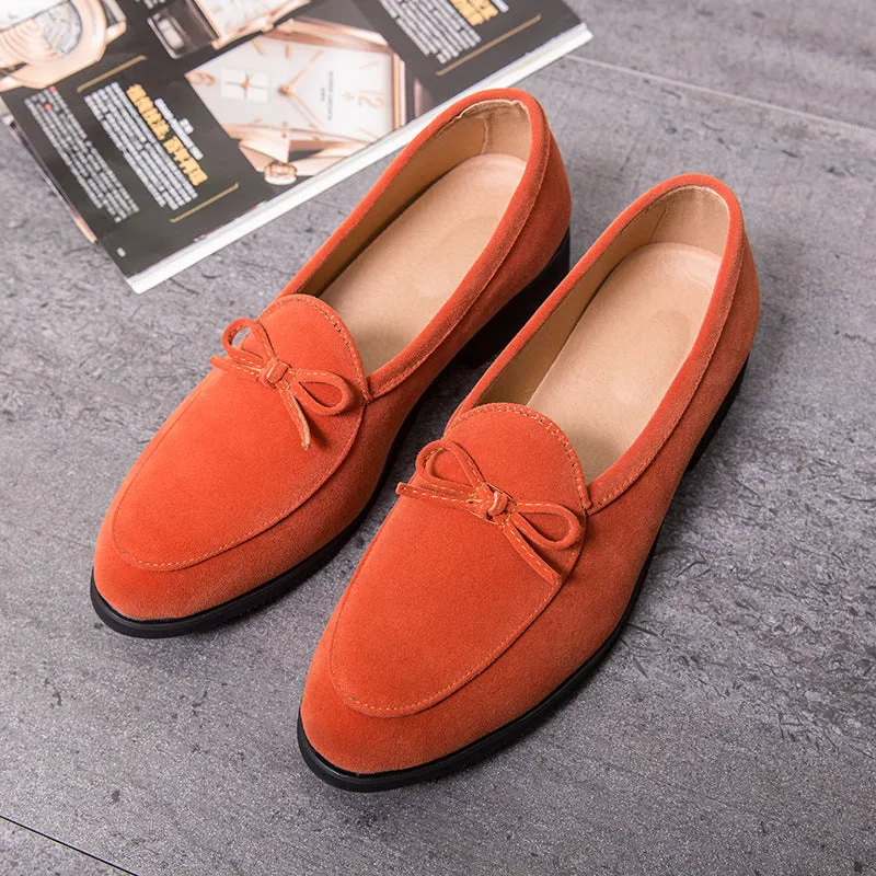 British size pointed small leather shoes men Korean version of velvet leather bow a pedal bean shoes fashion stylist men's shoes