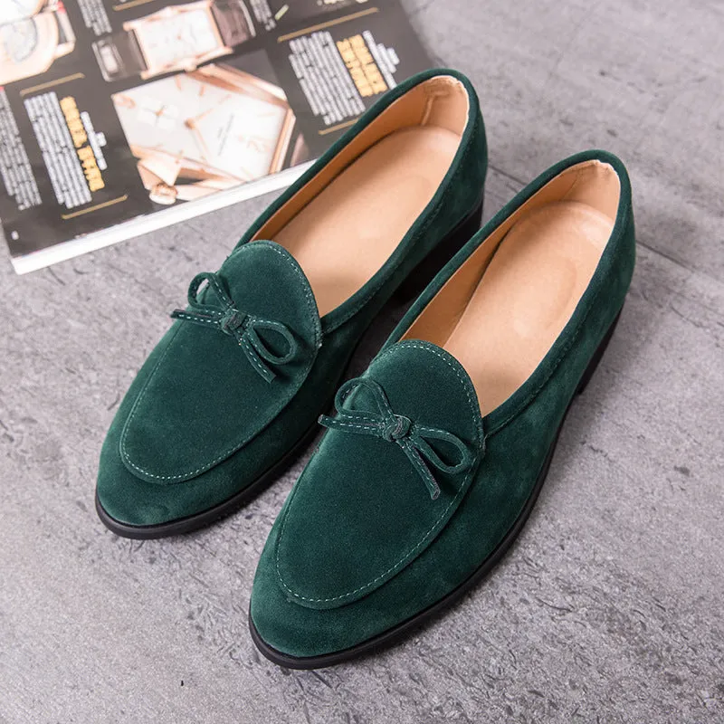 British size pointed small leather shoes men Korean version of velvet leather bow a pedal bean shoes fashion stylist men's shoes