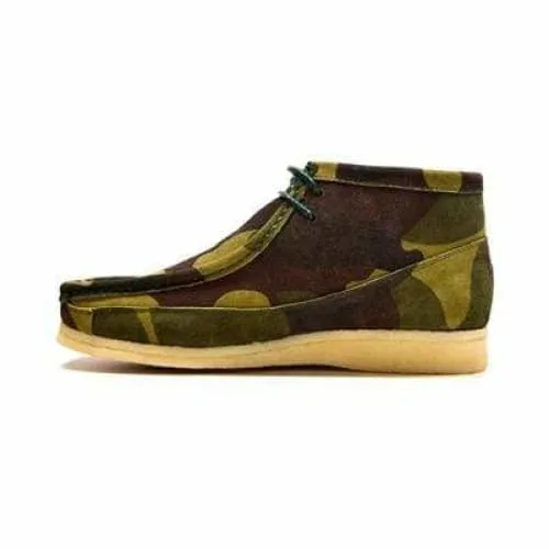 British Walkers Wallabee Boots Men's Walker 100 Green Camo Leather and Suede High Tops