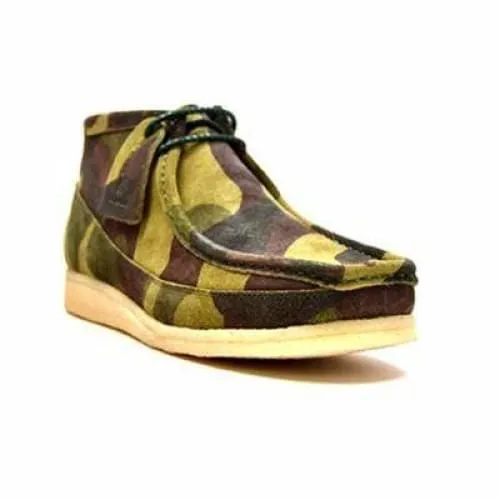 British Walkers Wallabee Boots Men's Walker 100 Green Camo Leather and Suede High Tops