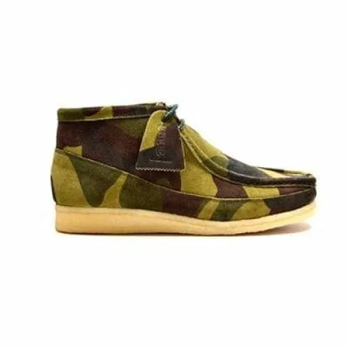 British Walkers Wallabee Boots Men's Walker 100 Green Camo Leather and Suede High Tops