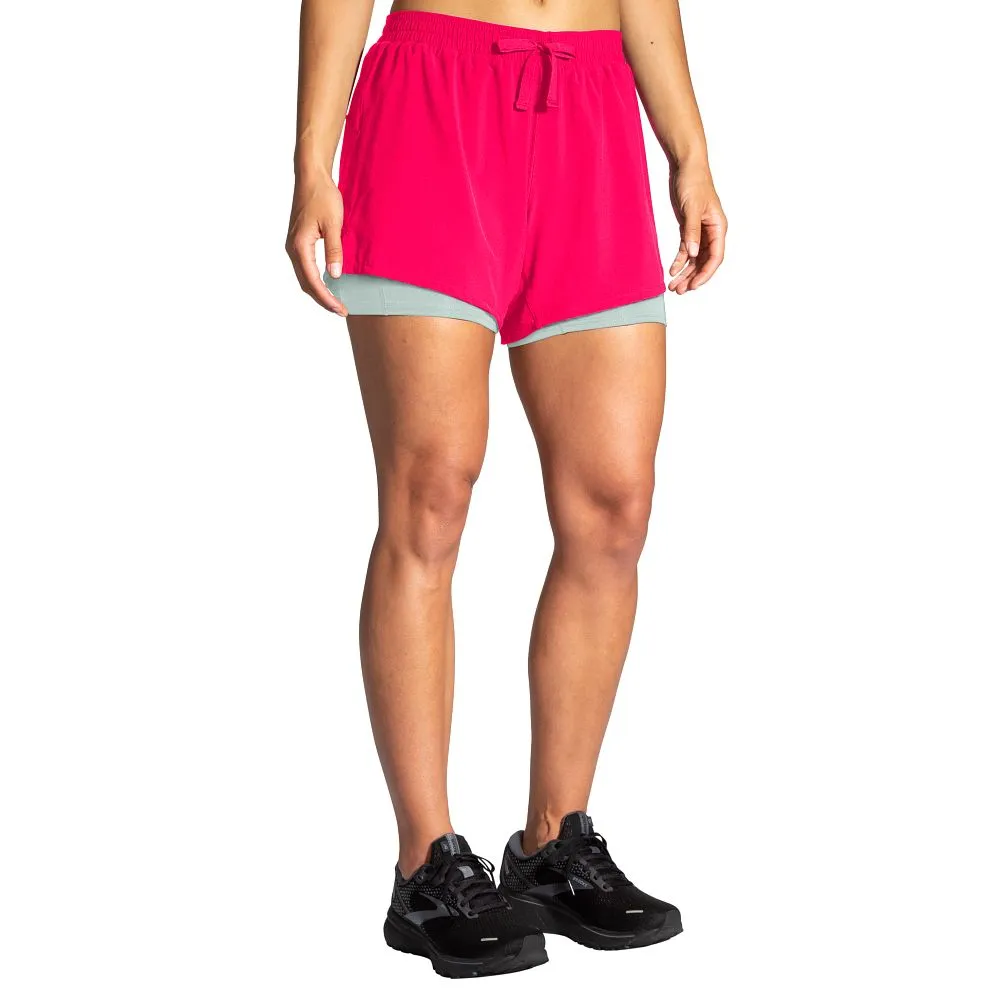 Brooks | Moment 5" 2-in-1 Short | Women's | Hyper Pink/Cool Mint