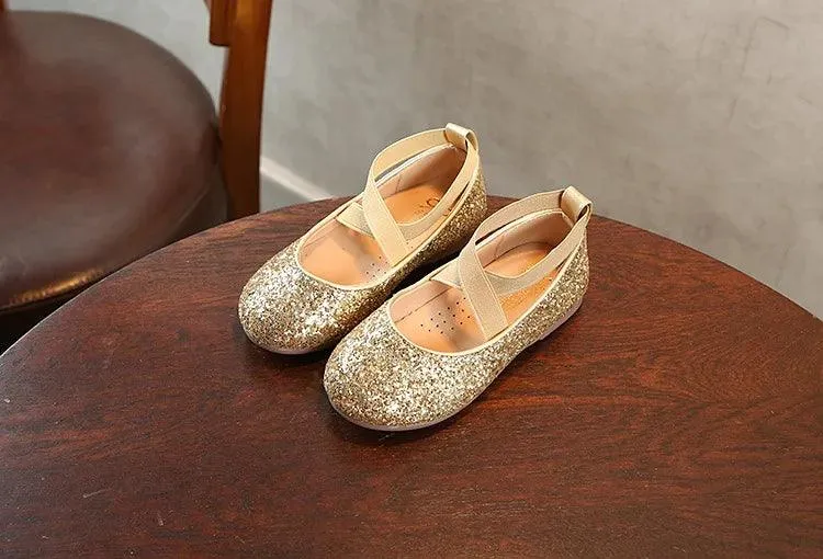 Children's Casual Shoes - Glitter Leather, Soft Shiny Flats - TSS322