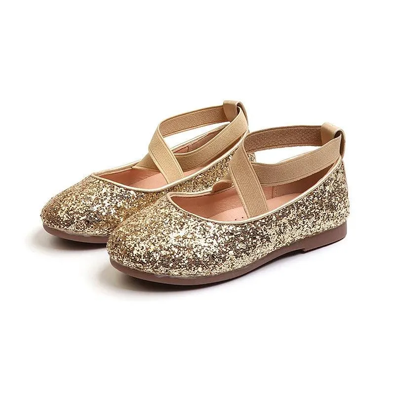 Children's Casual Shoes - Glitter Leather, Soft Shiny Flats - TSS322