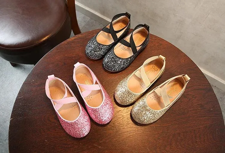 Children's Casual Shoes - Glitter Leather, Soft Shiny Flats - TSS322