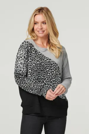 Colour Block Leopard Pullover