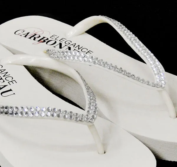 Crystal Low Wedge Bridal Flip Flops - White