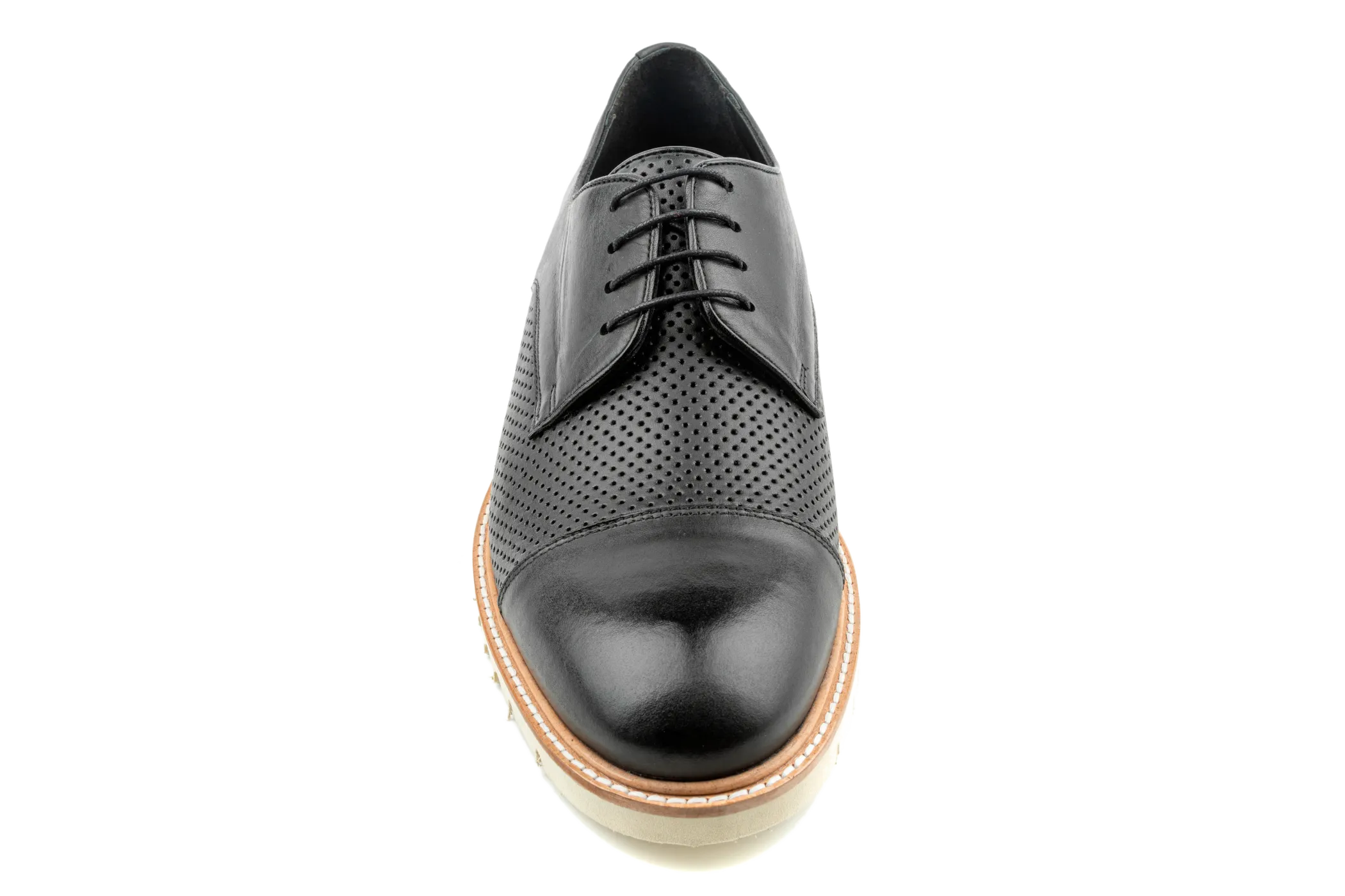 Debbano Rex Lug Sole Derby Shoes, Top Grain Leather Spring & Summer Derby Shoes That Feel Like Sneakers, Breathable Perforated Derby Sneakers , Cap Toe Derby Shoes, Black Derby Shoes for Men