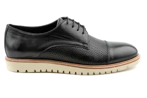 Debbano Rex Lug Sole Derby Shoes, Top Grain Leather Spring & Summer Derby Shoes That Feel Like Sneakers, Breathable Perforated Derby Sneakers , Cap Toe Derby Shoes, Black Derby Shoes for Men