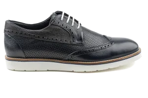 Debbano Zio Hybrid Wingtip Derby Shoes, Dress Sneakers, Top Grain Anilin Tanned Leather, Perforated Breahable Design, Non-Slip Sole, Handmade Navy Derby Shoes